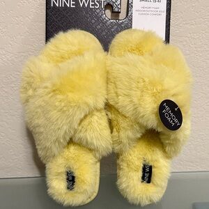 Nine West Yellow Fuzzy Slippers
